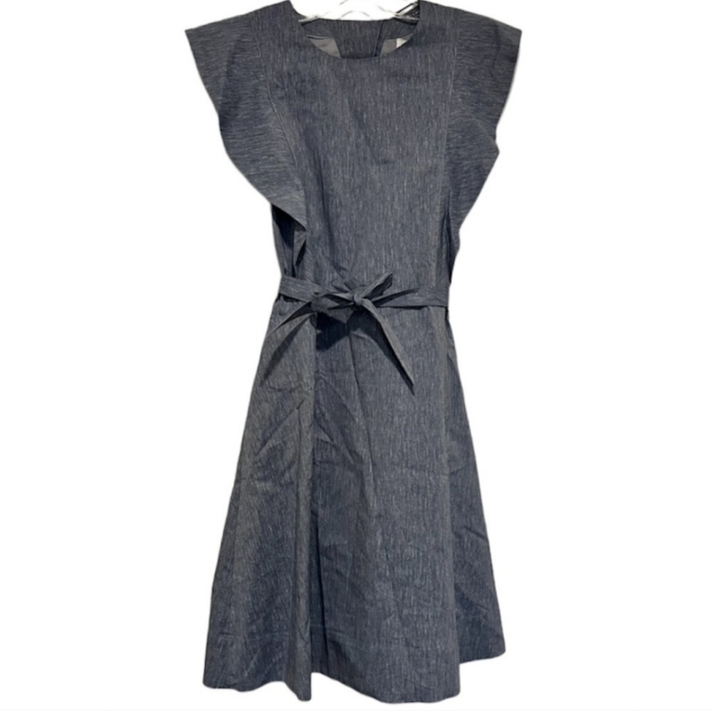Flutter-dSleeve Midi Dress with Waist Tie in light blue